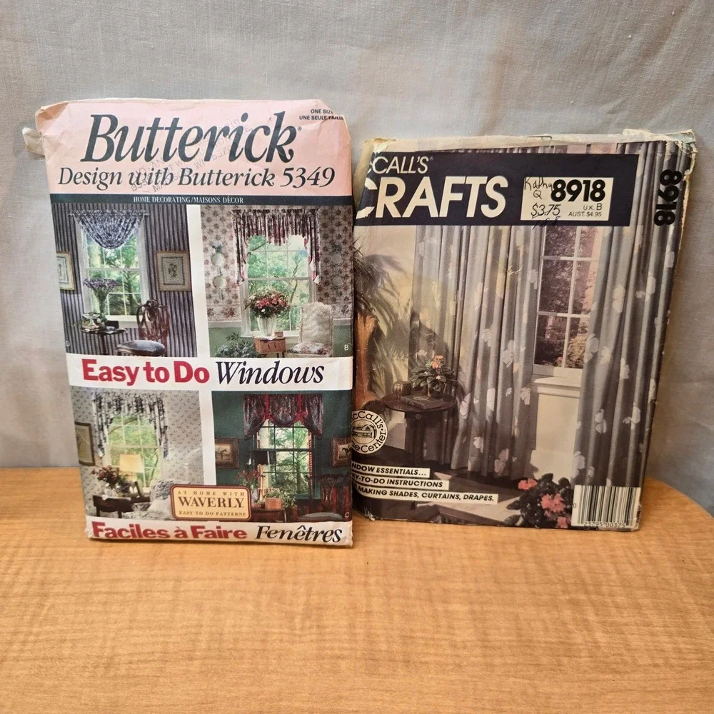 Sewing Patterns Butterick Window Curtains 5349 McCalls‎ Craft 8918 Vintage 1990s
